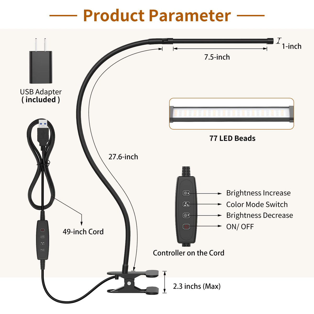 Izell desk lamp clip-on headboard suitable for night reading