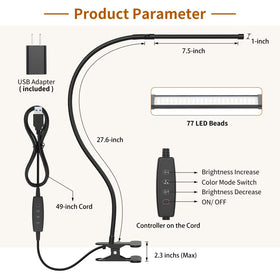 Izell desk lamp clip-on headboard suitable for night reading