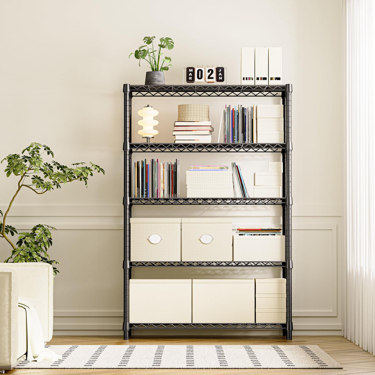 izeuk 5-tier shelving unit basement laundry setup for utility storage.