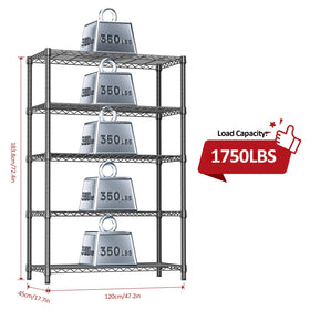 izeuk 5-tier shelving unit black detailed shelf demonstrates strong support.