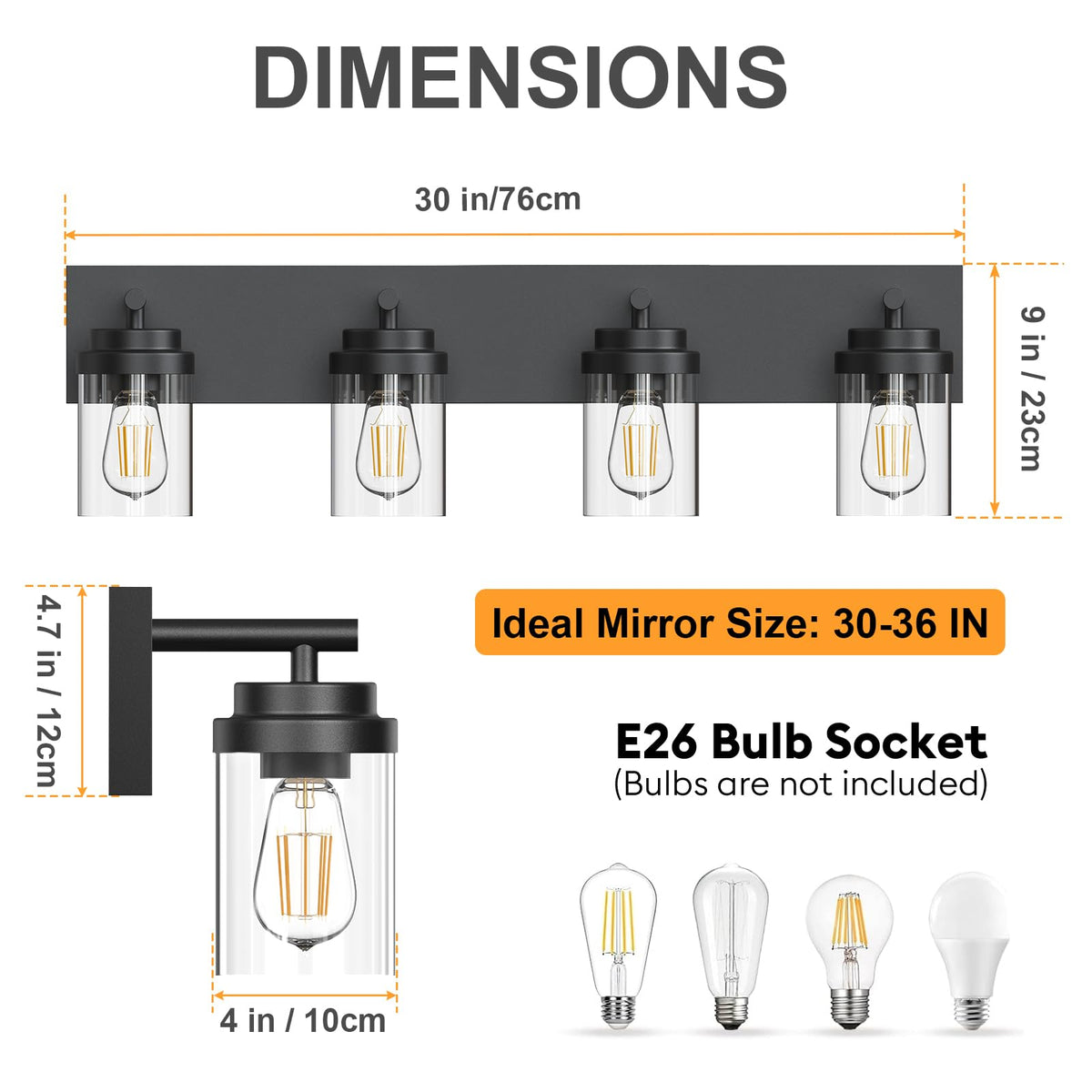 IZORRO 4-light 30-inch matte black glass shades deliver soft, even illumination.
