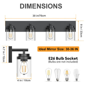 IZORRO 4-light 30-inch matte black glass shades deliver soft, even illumination.