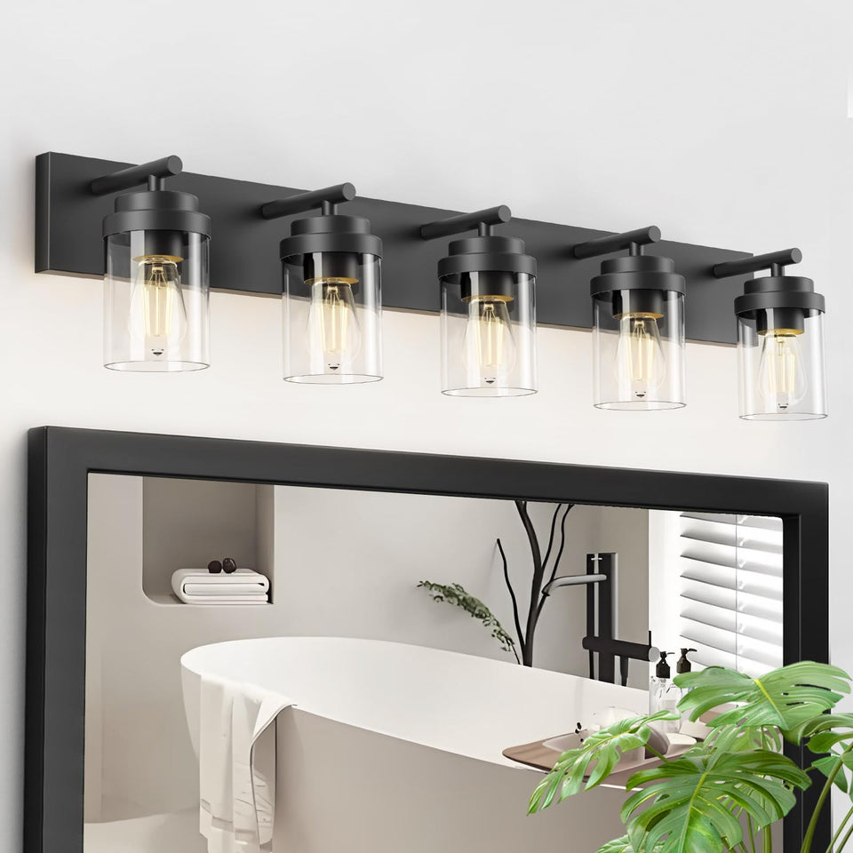 IZORRO 5-light vanity light with a wide base for secure over-mirror mounting