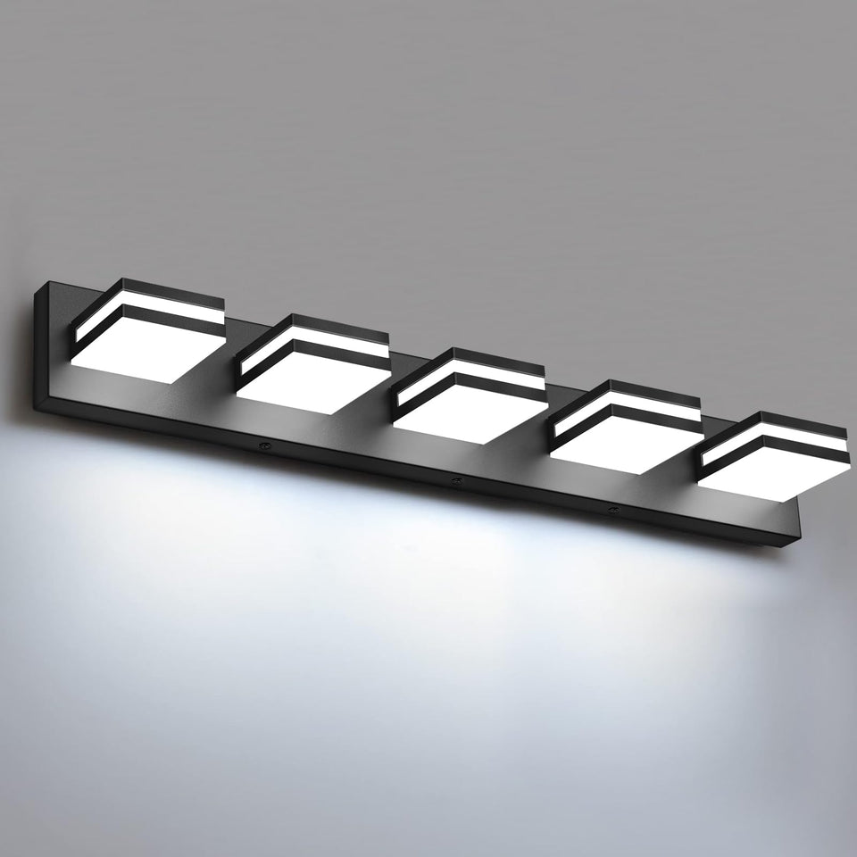 IZORRO 5-light LED bathroom fixture over mirror delivering glare-free vanity lighting.