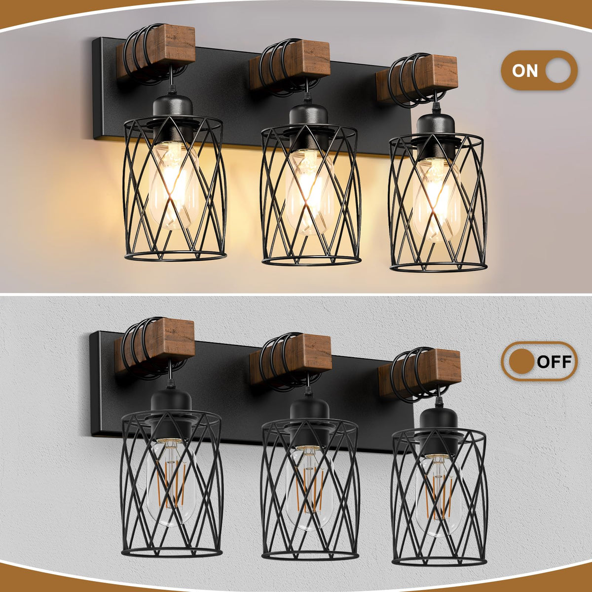 IZORRO durable bathroom light combines solid wood and metal for long-lasting style.