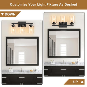 IZORRO vanity light with clear glass shades and matte black frame