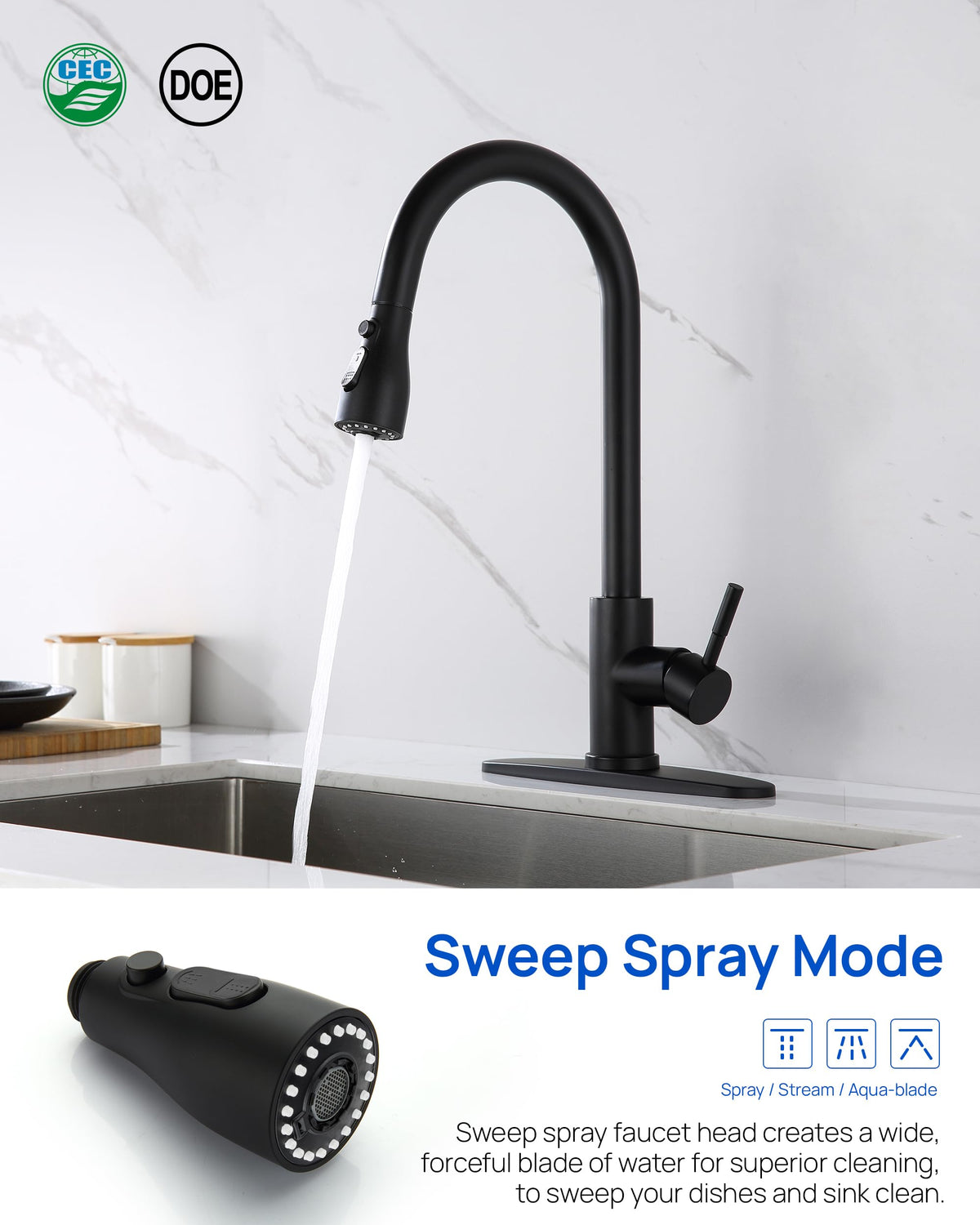J-HVA matte black finish adds style and durability to the kitchen.