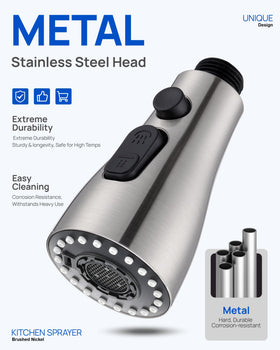 J-HVA sprayer head stream mode provides strong water flow for dishes.