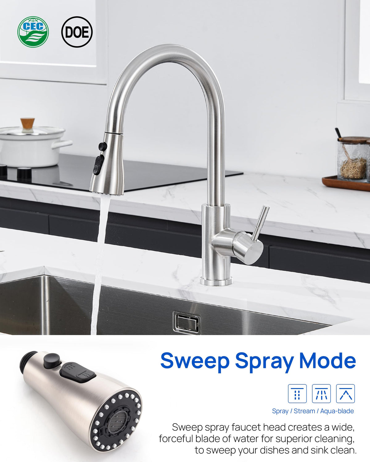 Silicone nozzles with brushed nickel finish for durability