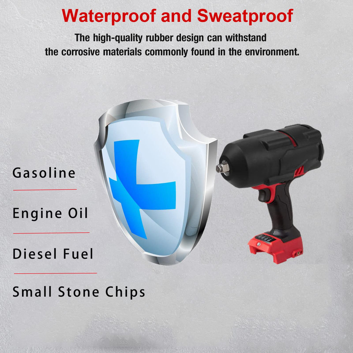 Jacasy M18 protective boot side view shields Milwaukee tool from oil and debris