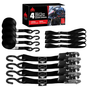 Jack Boss ratchet strap with coated S hooks close-up showing durability.