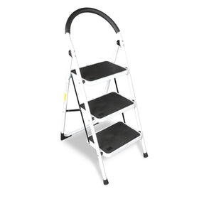 Jack Boss three-step ladder folded compact for easy storage