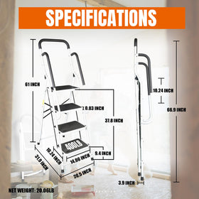 Jack Boss 4-step ladder opened for stable access to high shelves