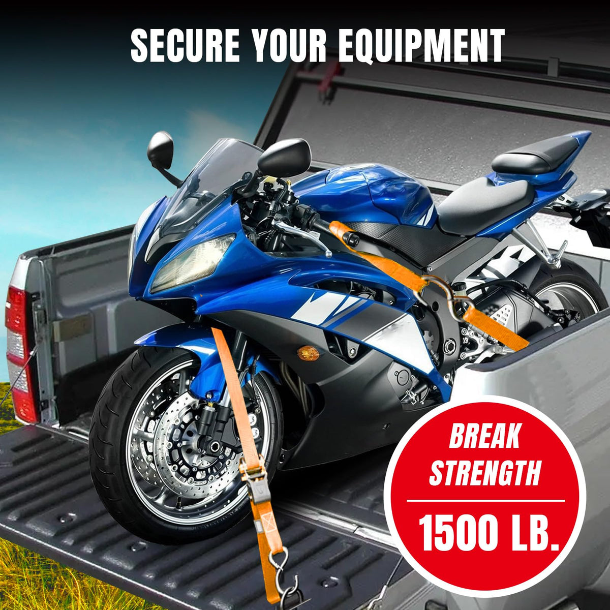 Heavy-duty ratchet mechanism provides reliable tension and lockable release.