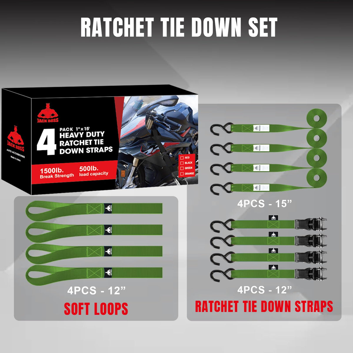 Jack Boss padded grip handles make tightening easier and more comfortable.