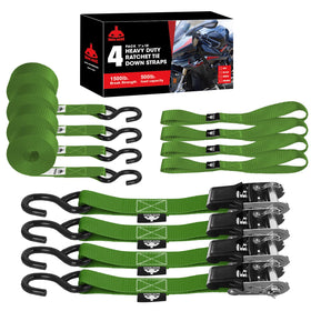 Jack Boss ratchet tie down straps 1in x 15ft securing cargo with durable strength.