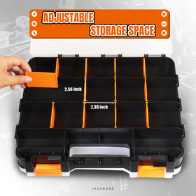 Removable dividers customize 34 compartments for hardware or beads
