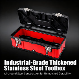Durable steel and rugged plastic construction of the Jack Boss toolbox