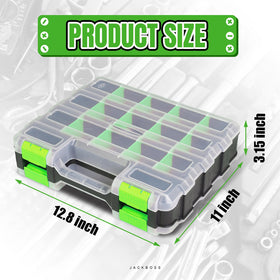 Jack Boss 34 compartment organizer keeps screws, bolts, and beads neatly separated.