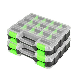 Jack Boss tool box with green transparent lid for quick part identification.