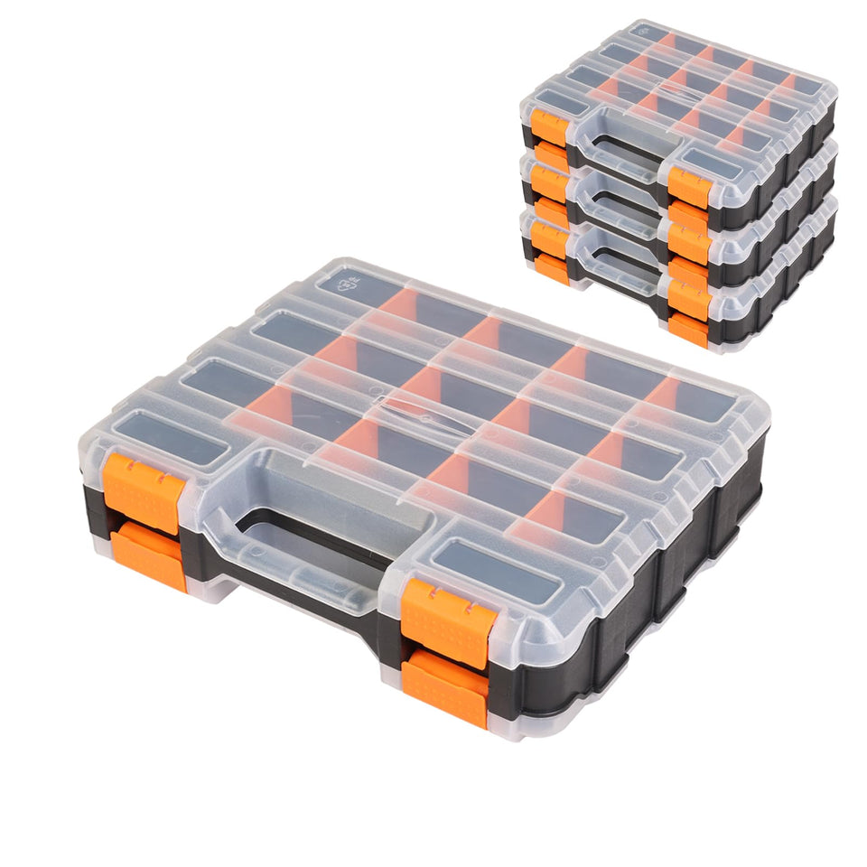Jack Boss tool box with transparent lid for quick part lookup