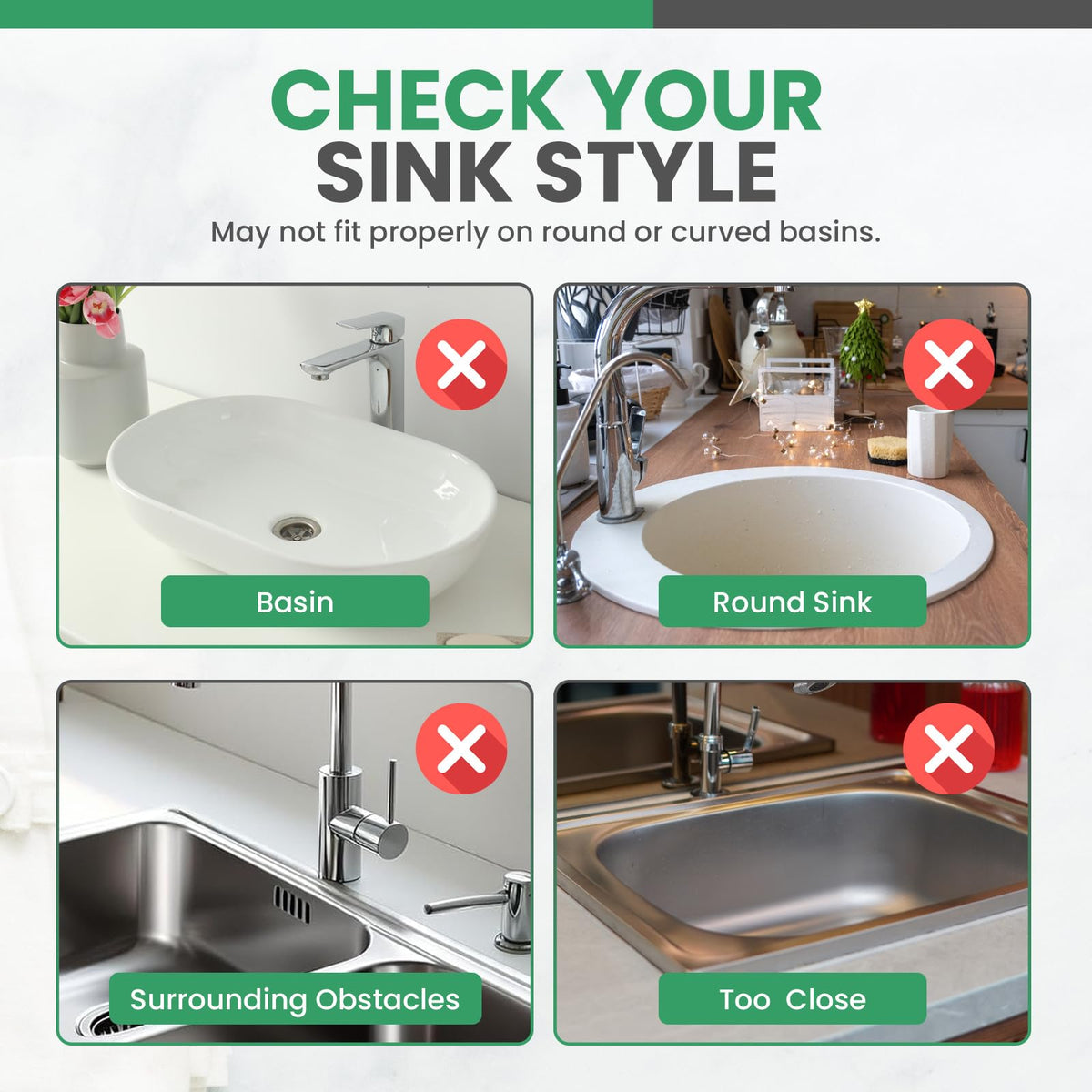 Jacks One Stop Shop cuttable center opening fits most faucets.