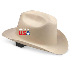 Jackson Safety Cowboy hard hat front view with full brim shade and protection