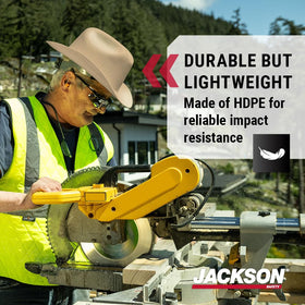 Jackson Safety cowboy hard hat side view shields face and ears