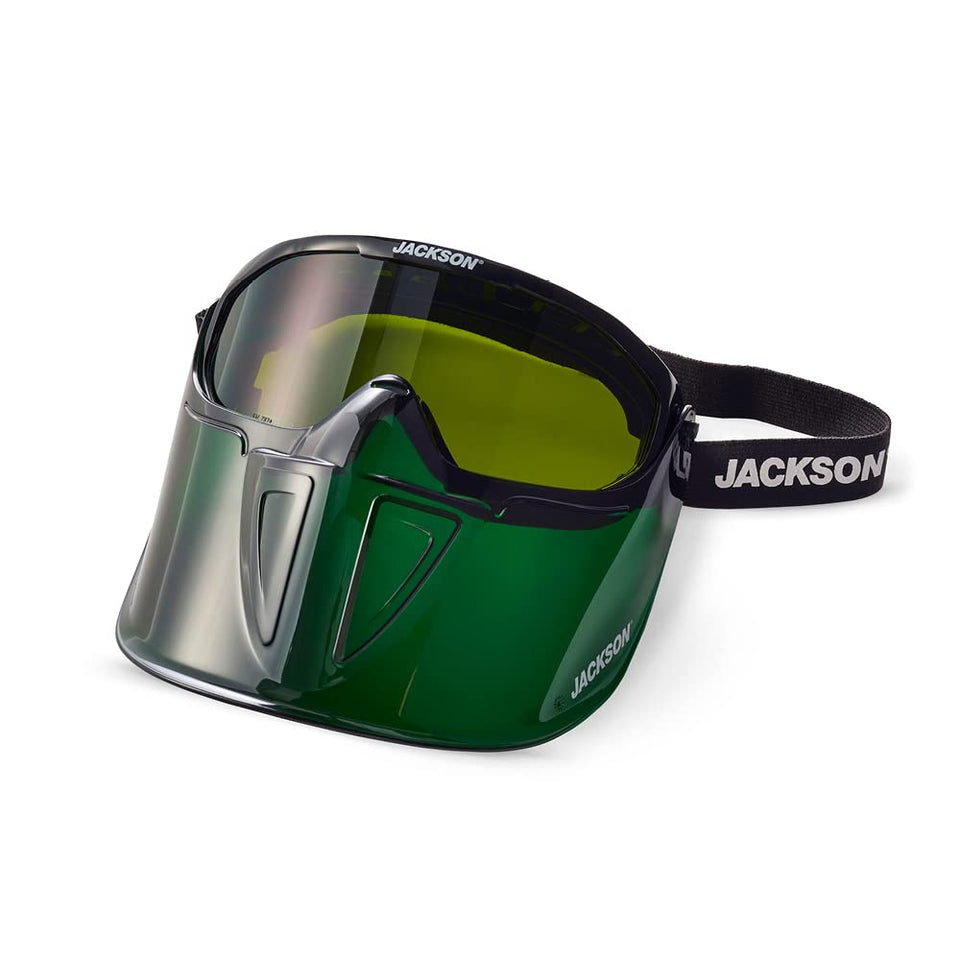 Jackson Safety GPL550 goggles with flip-up shield for over-glasses comfort and protection.