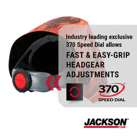 Jackson Safety Premium Graphic Hood ADF display demonstrates fast shading for clear weld reads.