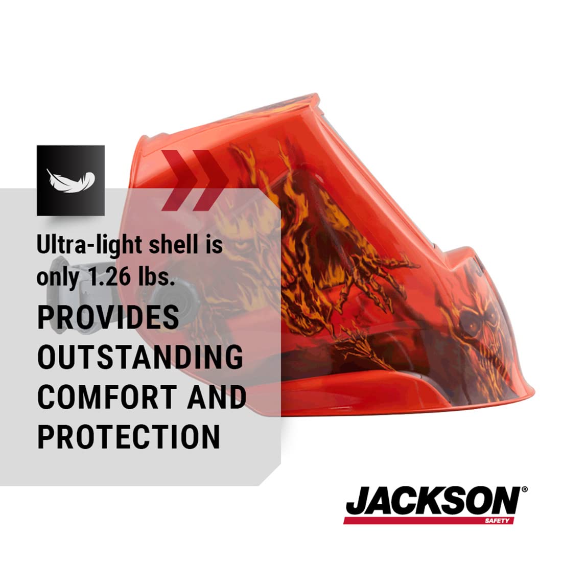 Jackson Safety Premium Graphic Hood adjustable headgear enables a secure, comfortable fit.