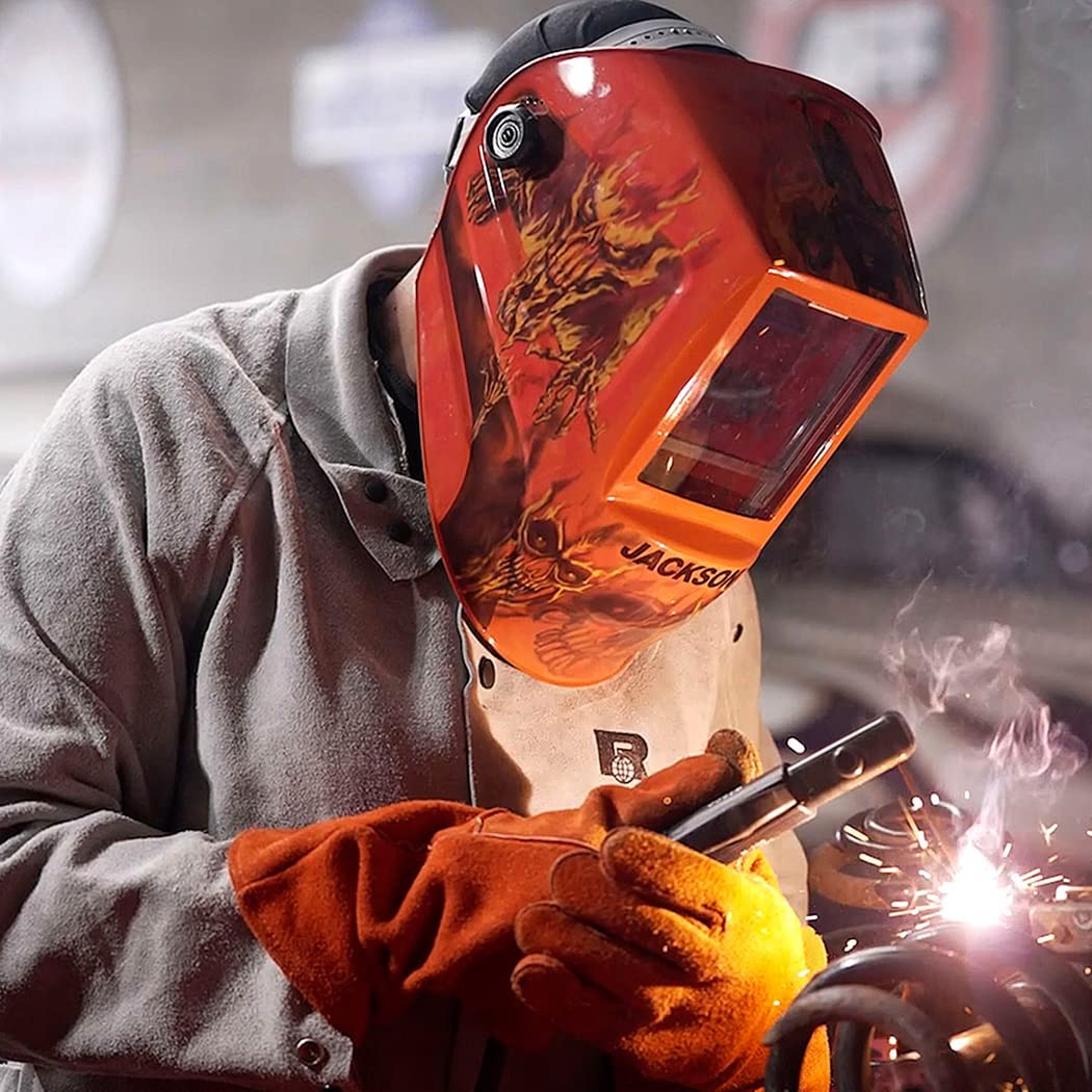 Jackson Safety Premium Graphic Hood extended front offers extra neck protection during work.