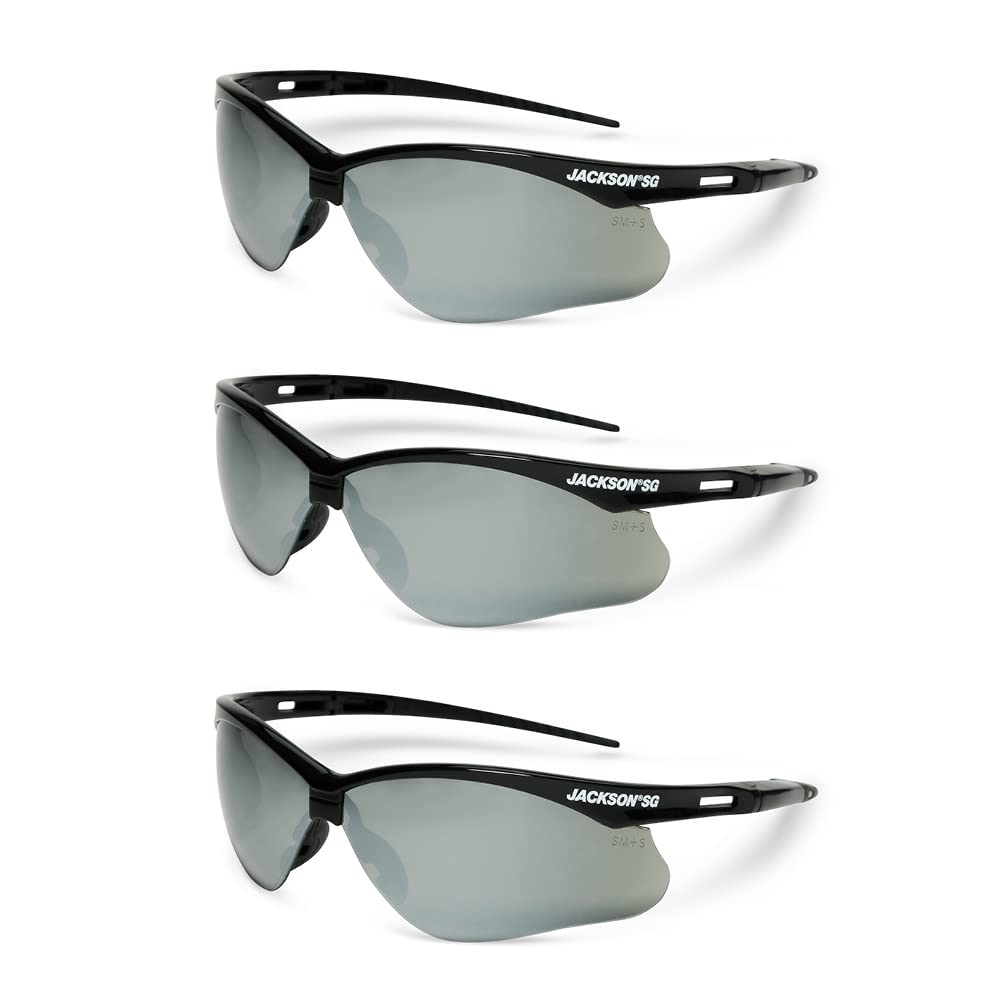 Jackson Safety SG glasses with a black frame offer durable protection and all-day comfort.