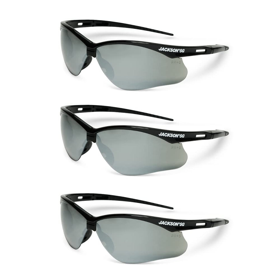 Jackson Safety SG glasses with a black frame offer durable protection and all-day comfort.