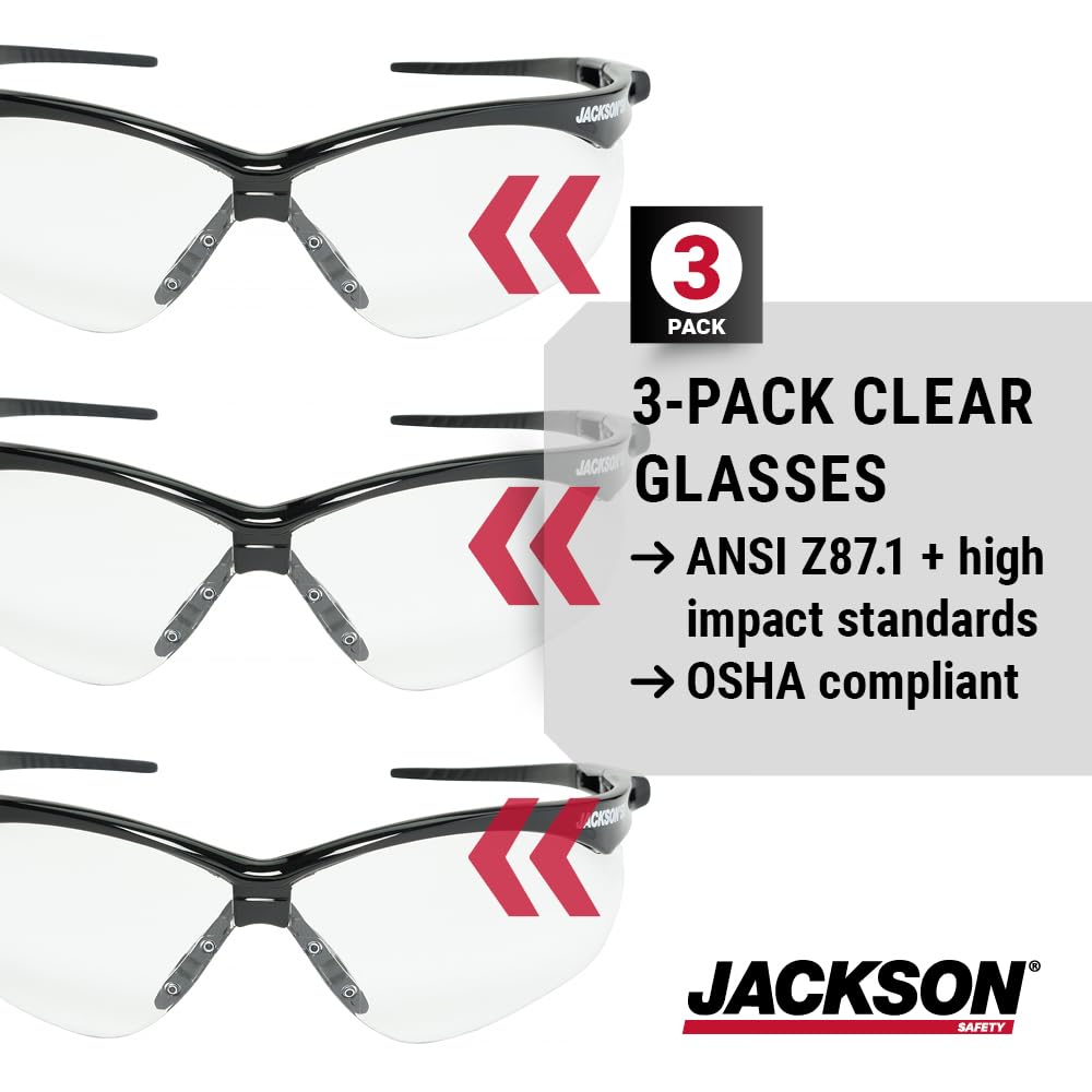 Jackson Safety SG glasses with ultra-lightweight frame for all-day comfort.