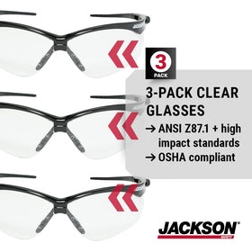 Jackson Safety SG glasses with ultra-lightweight frame for all-day comfort.