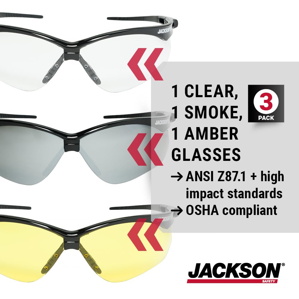 Jackson Safety SG safety glasses include neck cord to prevent loss.