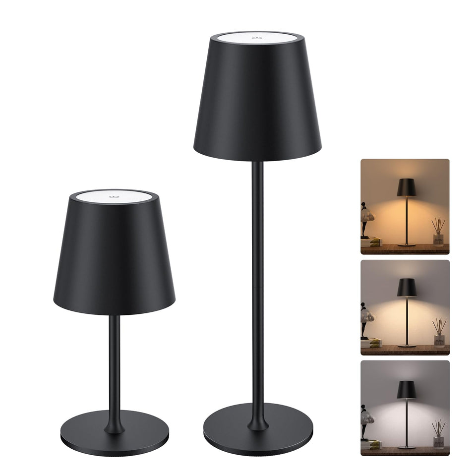 JACKYLED cordless table lamp demonstrating three-height adjustment for versatile lighting