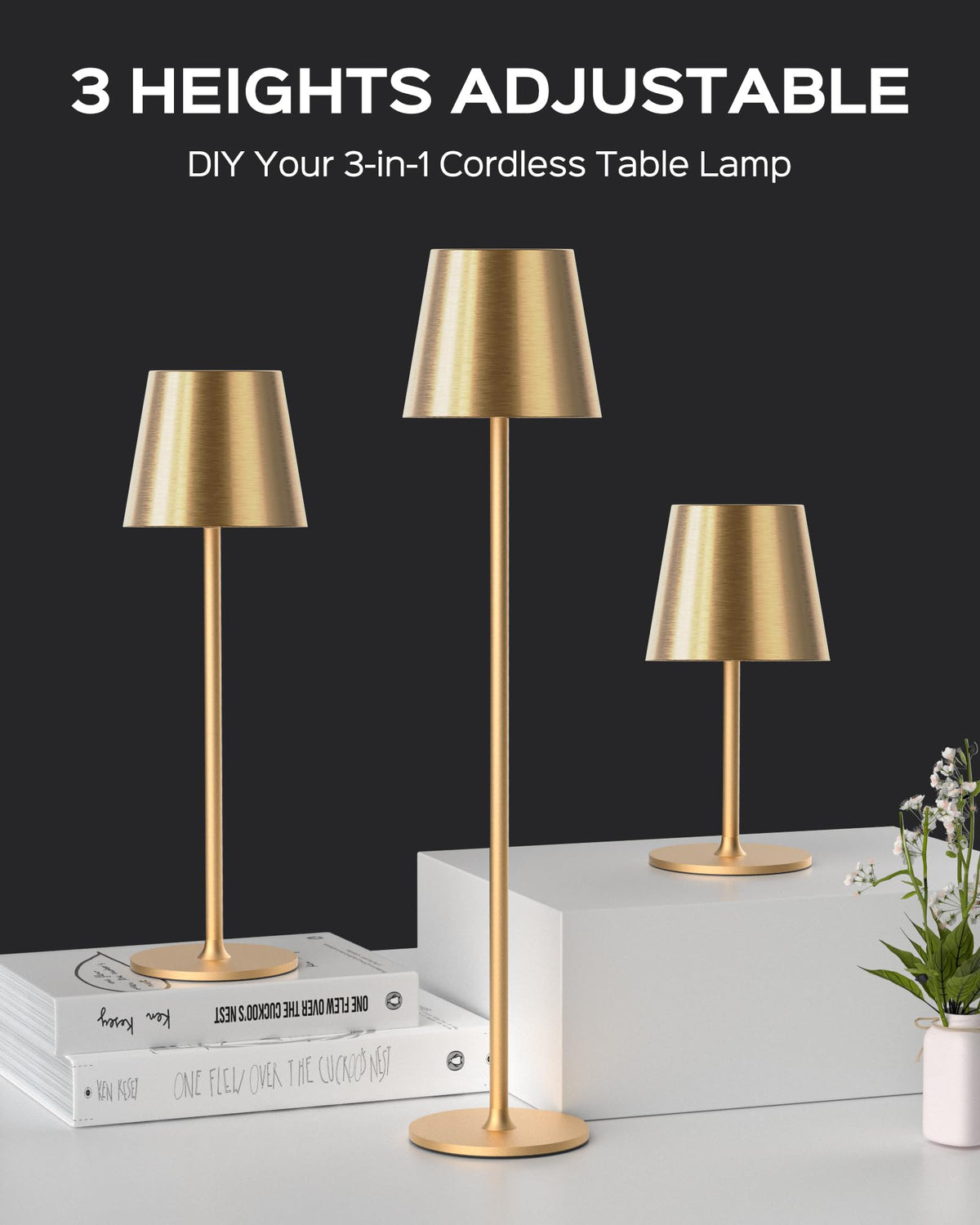 JACKYLED cordless table lamp with smooth dimming for adjustable brightness