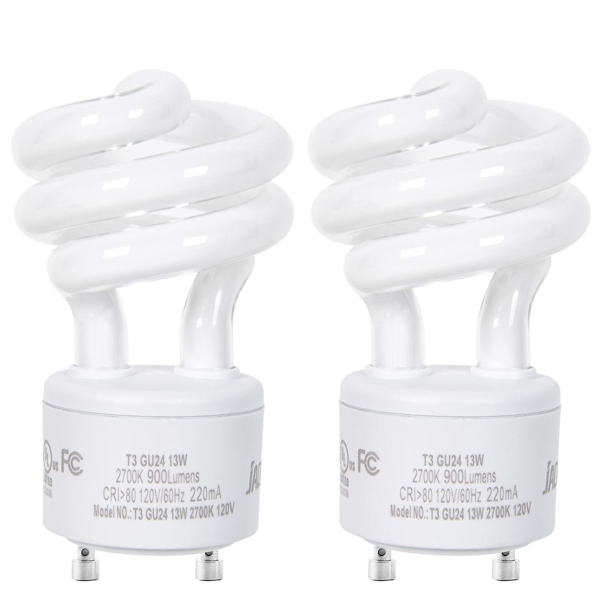 JACKYLED GU24 CFL 13W bulb - front view, warm 2700K light, ideal for cozy kitchens.