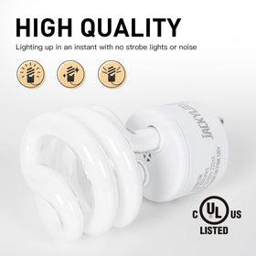 JACKYLED GU24 CFL 13W bulb - side angle, instant bright light for living rooms.