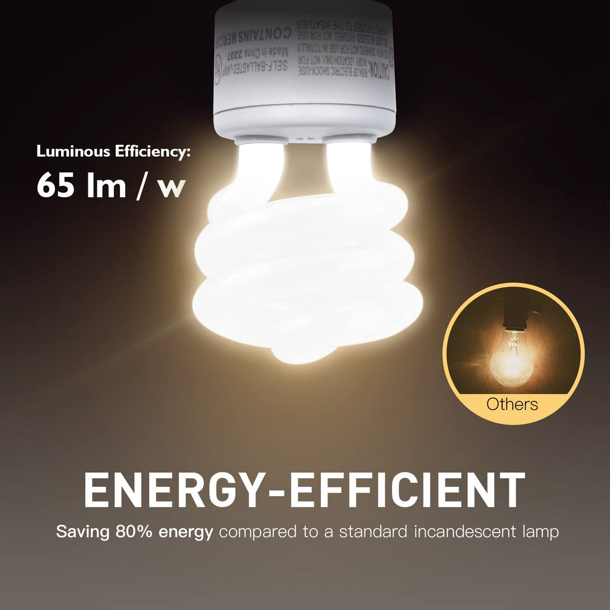 JACKYLED GU24 CFL 13W bulb - spiral view, energy efficient lighting for hallways.
