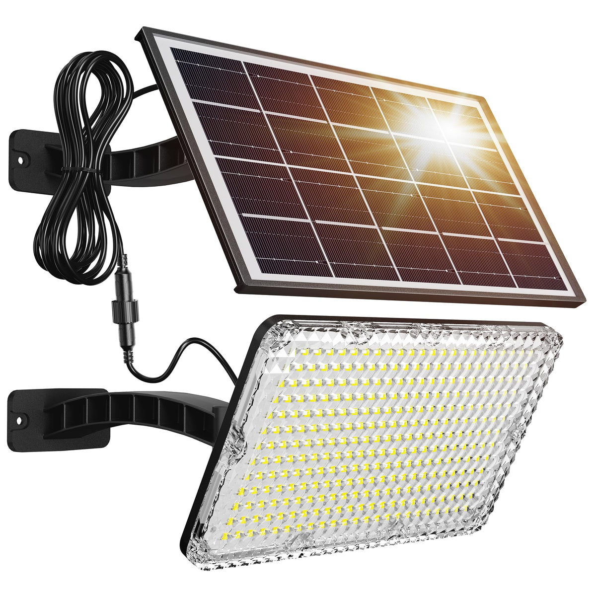 JACKYLED outdoor solar light panel delivers 1000lm brightness for yard illumination.