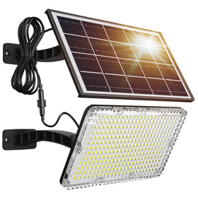 JACKYLED outdoor solar light panel delivers 1000lm brightness for yard illumination.