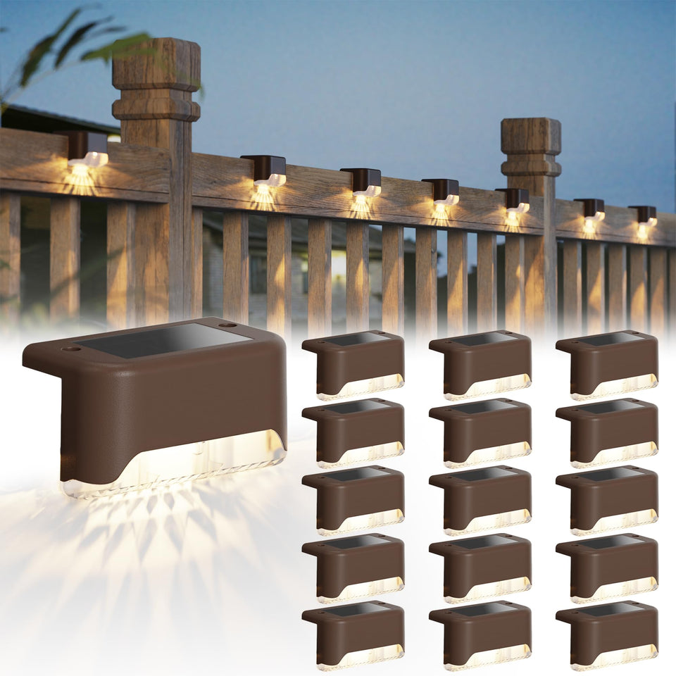 JACKYLED solar fence lights 16-pack illuminate fences and decks safely at night.