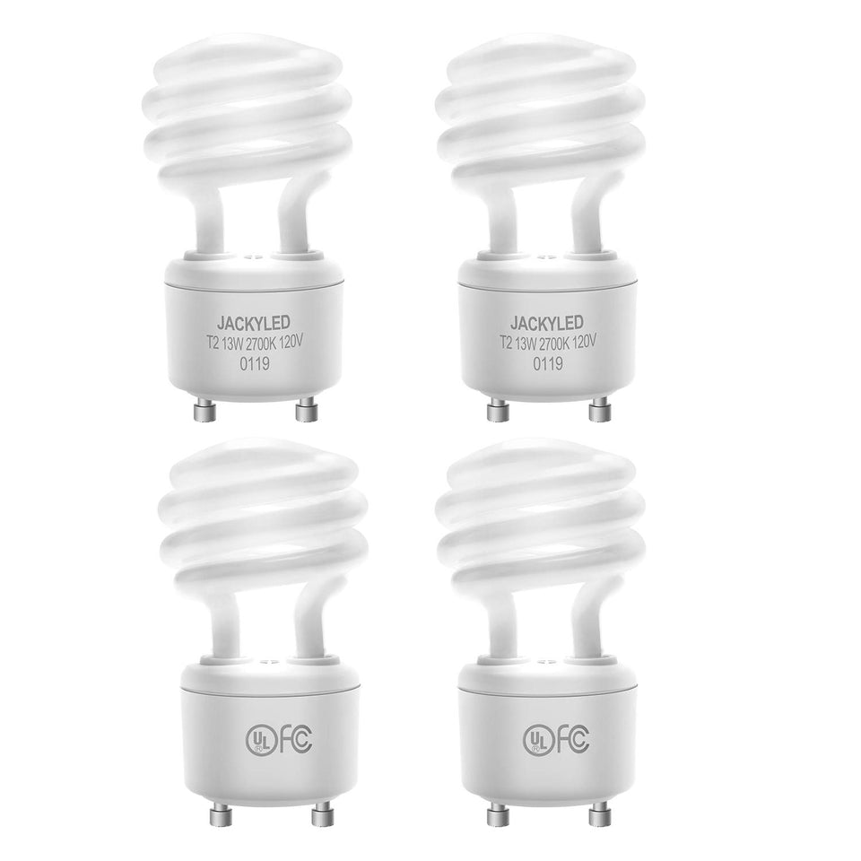 JACKYLED UL-listed 13W GU24 CFL bulb in a four-pack for energy-efficient lighting