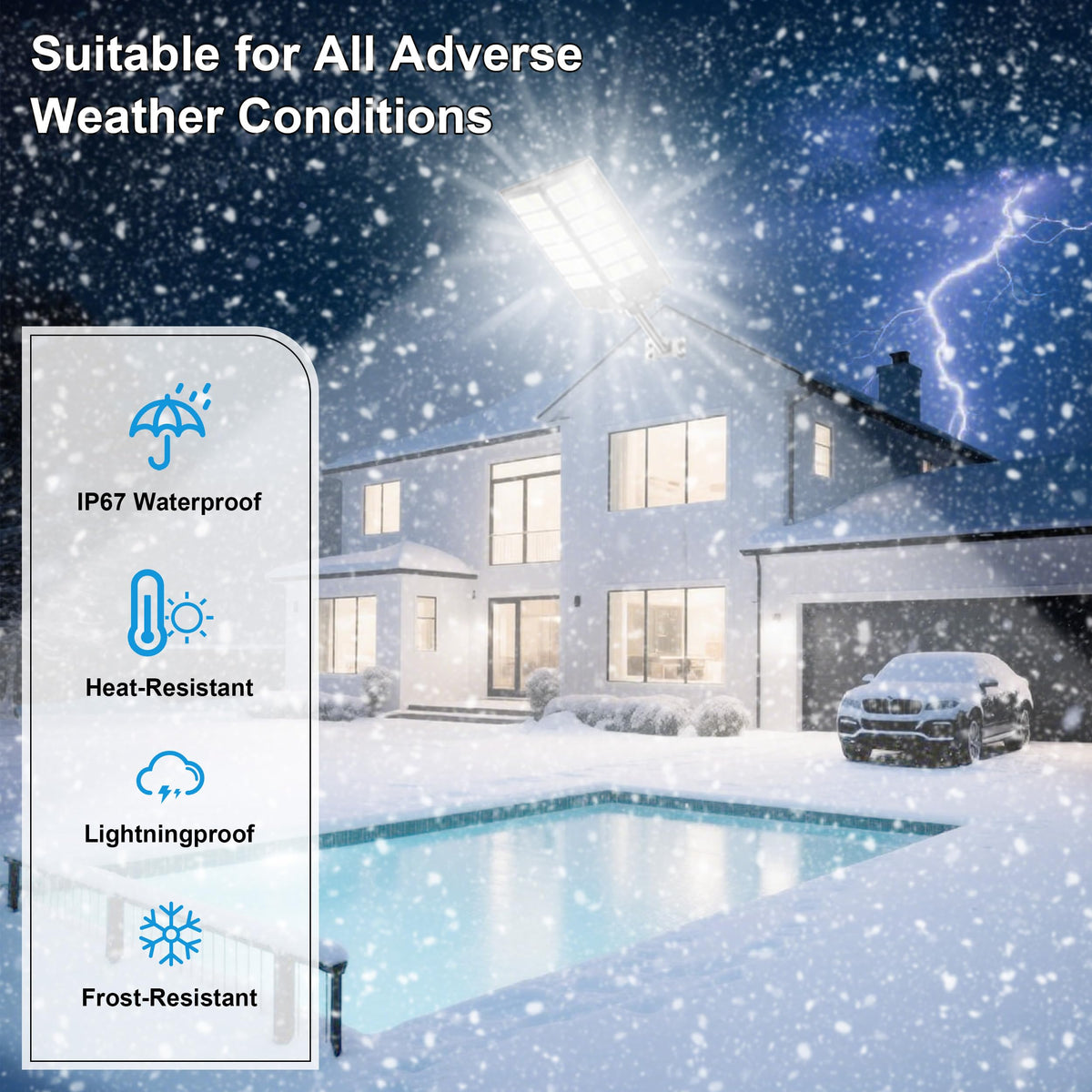 Jadisi IP67 waterproof housing withstands rain and dust.