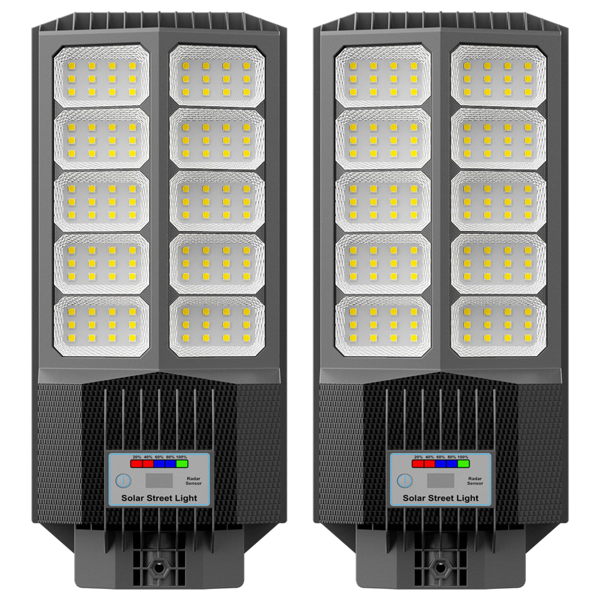 Jadisi solar street light on a pole provides clear driveway illumination and security.