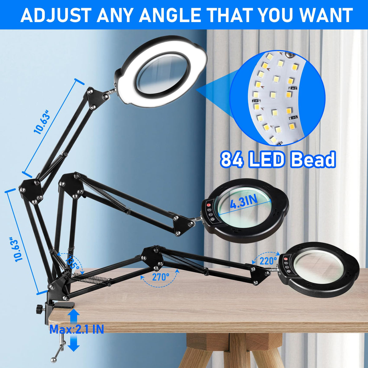 Jaenmsa magnifying lamp clamp securing surfaces for versatile setups