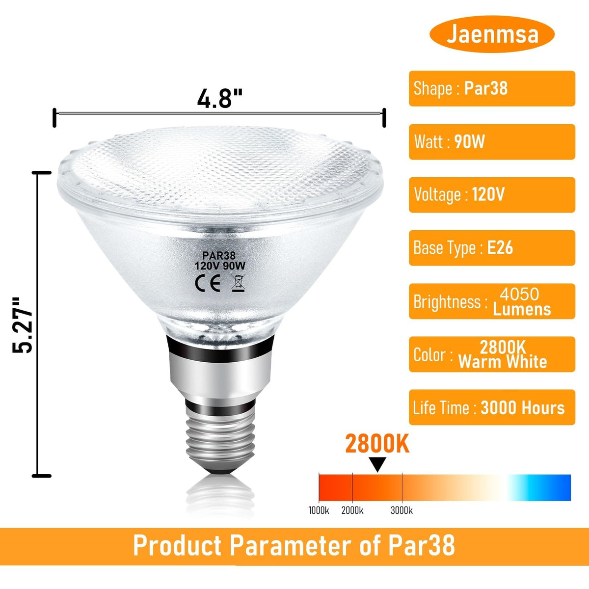 Jaenmsa PAR38 halogen 90W in-socket installation for quick replacements